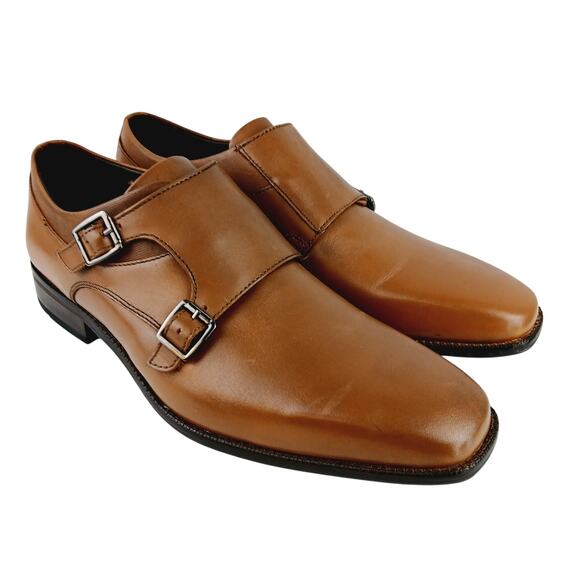 Johnston & Murphy SZ 10M Archer Double Buckle Monk Shoe Cognac Leather NEW - Picture 2 of 9